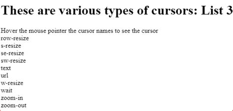 Image result for CSS Cursor Types