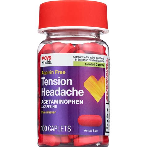 CVS Health Aspirin-Free Tension Headache Pain Reliever/Pain Reliever Aid Coated Caplets, 100CT ...
