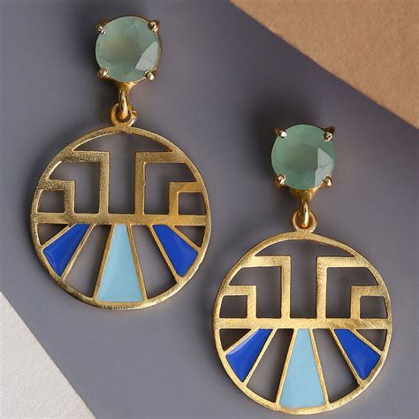 Buy SHOSHAA Blue And Teal Enamel Contemporary Earrings Online