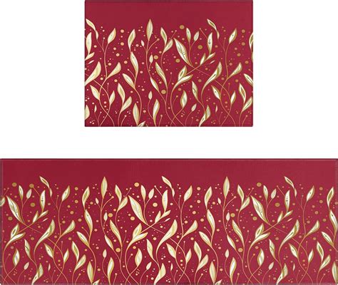 Red Kitchen Rugs Mat Set 2 Piece Non Slip Rubber Backing Kitchen Mats ...