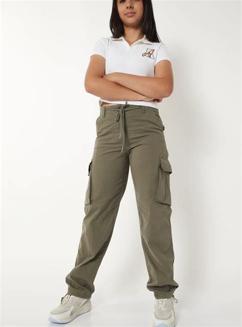Buy Girls Solid Relaxed Fit Parachute Cargo Trousers Online at just Rs ...