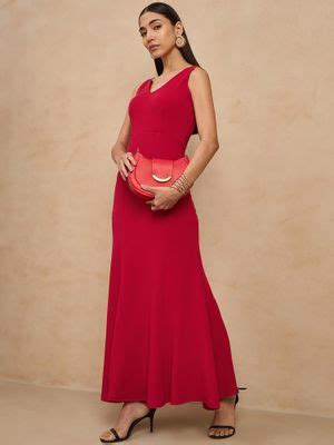 Buy COLOR CAPITAL Red Solid Sleeveless Maxi Dress (XS) Online