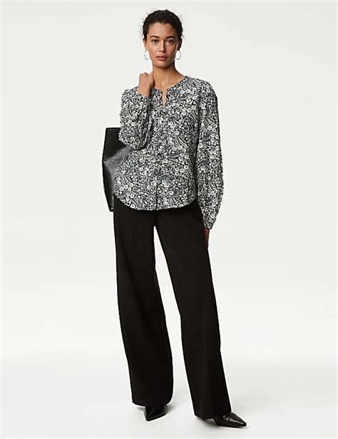 Buy Cotton Rich Printed Textured Blouse at Marks & Spencer