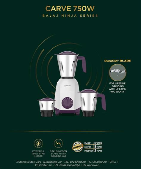 BAJAJ Ninja Series Carve 750 W Mixer Grinder Price in India - Buy BAJAJ ...