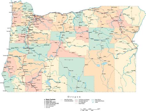 Oregon Digital Vector Map with Counties, Major Cities, Roads, Rivers ...
