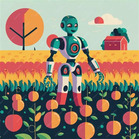 Premium Vector | 2d vector illustration colorful technology ai robot making farmer jobs helping ...