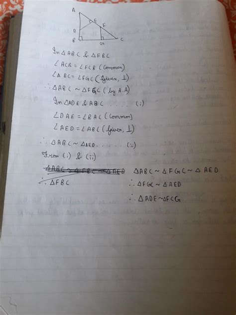 Q. In a triangle ABC , AB perpendicular BC, FG perpendicular BC and DE ...