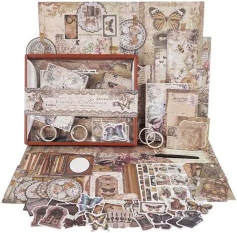 HASTHIP® Journaling Kit, Vintage Scrapbook Stickers Pack with A6 ...