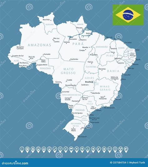 Brazil - Detailed Country Map With Cities And Regions. Infographic ...