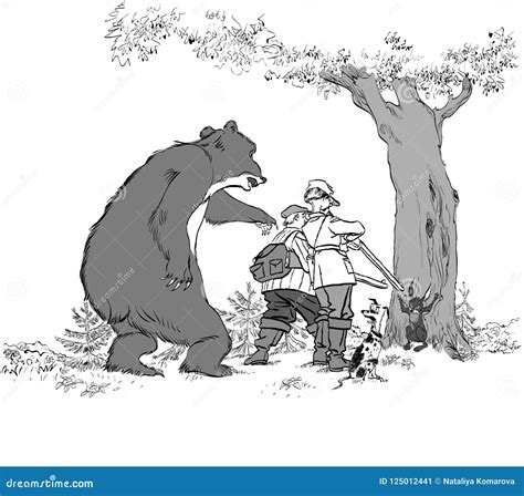 Bear Hunting Hunters. Hunter Trophy Hunt Prey of Bear and Hare for Hunting Season Stock Vector ...