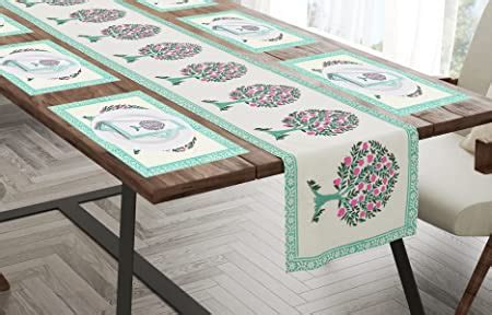 BLOCKS OF INDIA Hand Block Printed Cotton Table Runner, Mat and Napkin ...