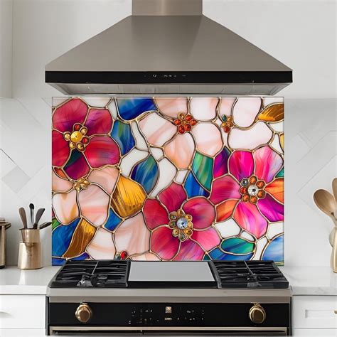 Tempered Glass Backsplash Tiles-flower Backsplash for Kitchen Floral ...