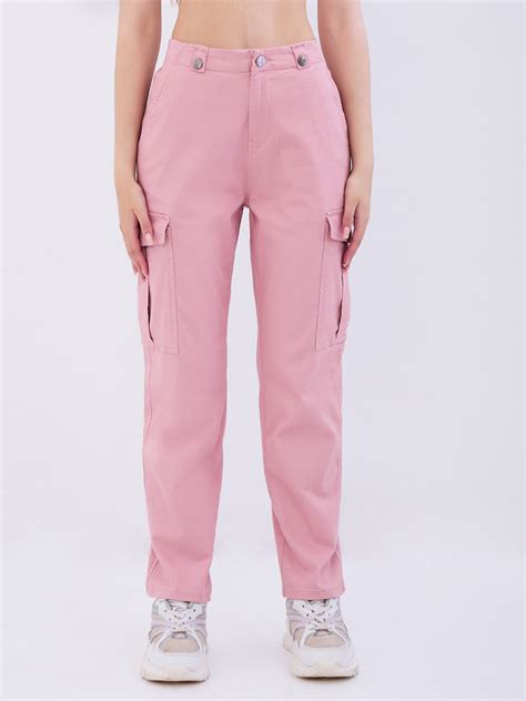 Spykar Dusty Pink Mid Rise Cargo Fit Casual Trousers For Women