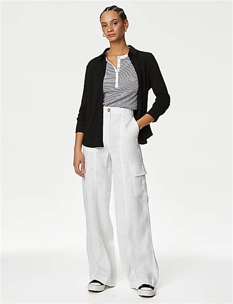 Buy Pure Linen Cargo Trousers at Marks & Spencer