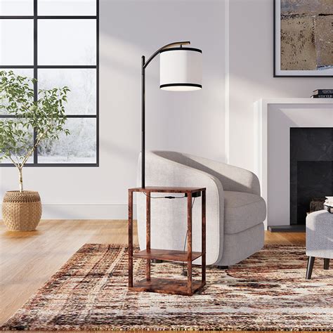 2-in-1 Modern Metal Floor Lamp with Side Table
