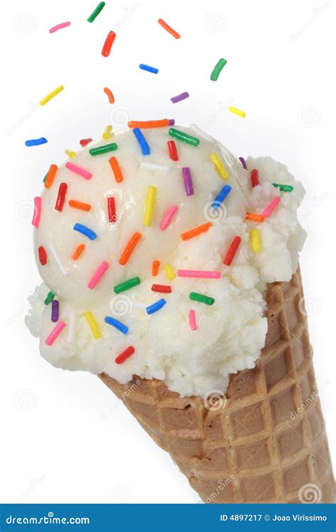 Vanilla Ice Cream Cone With Rainbow Sprinkles