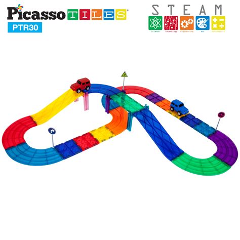 PicassoTiles 30 Piece Race Car Track Building Block Educational Toy Set ...