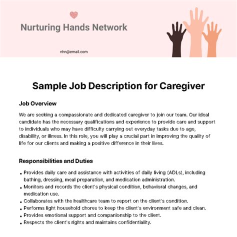 Free Sample Job Description for Caregiver Template to Edit Online