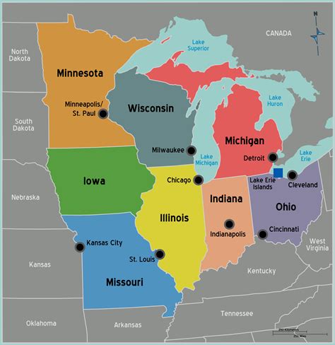 Map of the USA Midwest