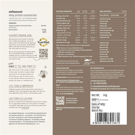 Buy The Whole Truth Raw Whey Protein Concentrate Unflavored Powder, 1kg ...