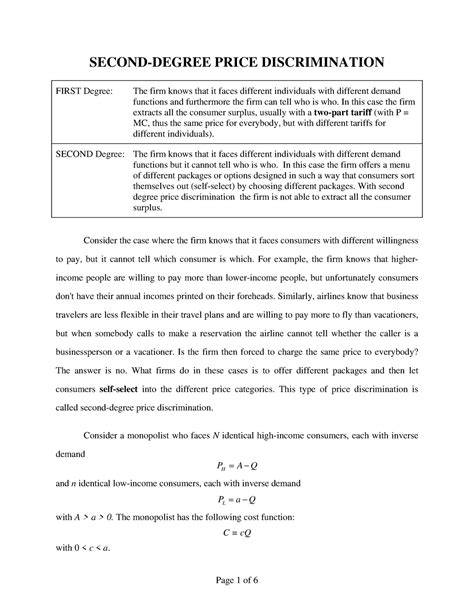 2nd degree discrimination - SECOND-DEGREE PRICE DISCRIMINATION FIRST ...