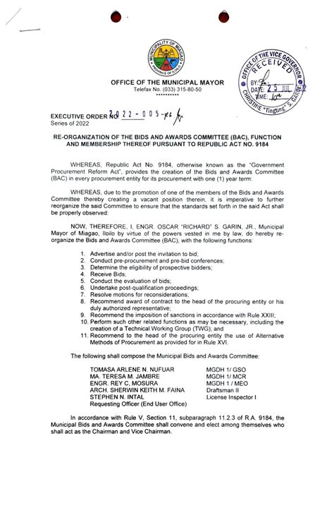 Executive Order No. 2022-005-R6 - Municipality of Miagao