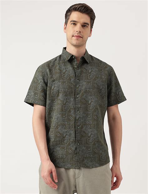 Buy Linen Blend Printed Spread Collar Shirt at Marks & Spencer
