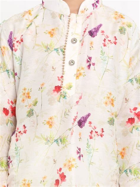 Boys Cotton Kurta Pyjama Set in Cream | VASTRAMAY – vastramay