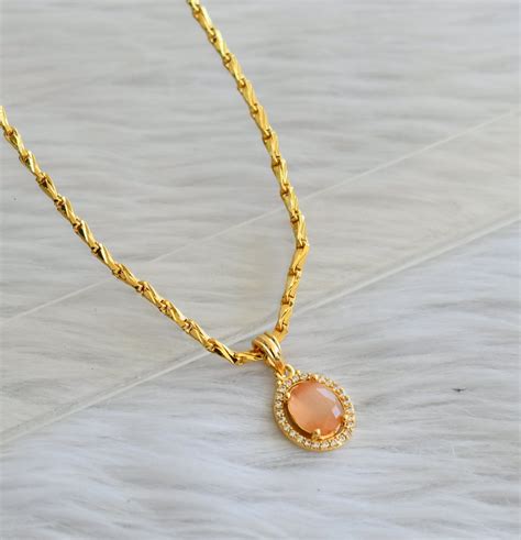 Gold tone 18 inches chain with orange-white round pendant dj-44953 ...