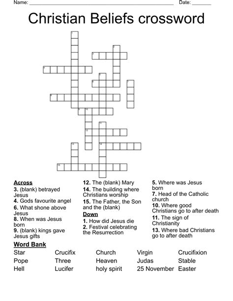 Christian Beliefs crossword - WordMint