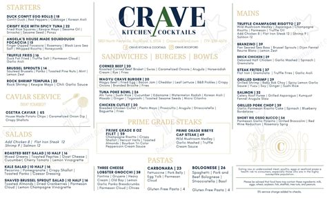 Menu at Crave Kitchen & Cocktails restaurant, Rockford