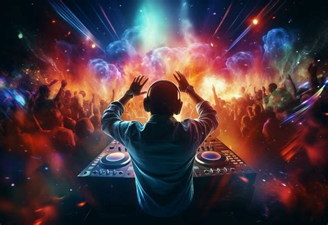 Ai generative DJ playing and mixing music in nightclub party at night ...