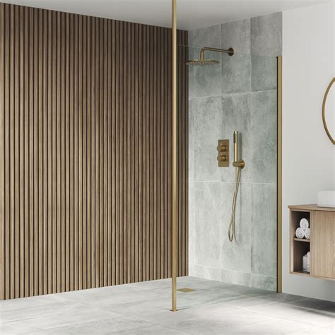 Drench Naturals Walnut Slatted Wood Waterproof Bathroom Wall Panel - 3 ...