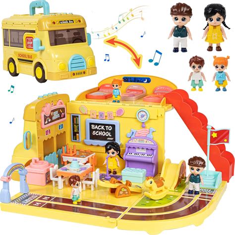 Buy Marstone Dollhouse Camper Van, Portable School Bus Building Kit ...