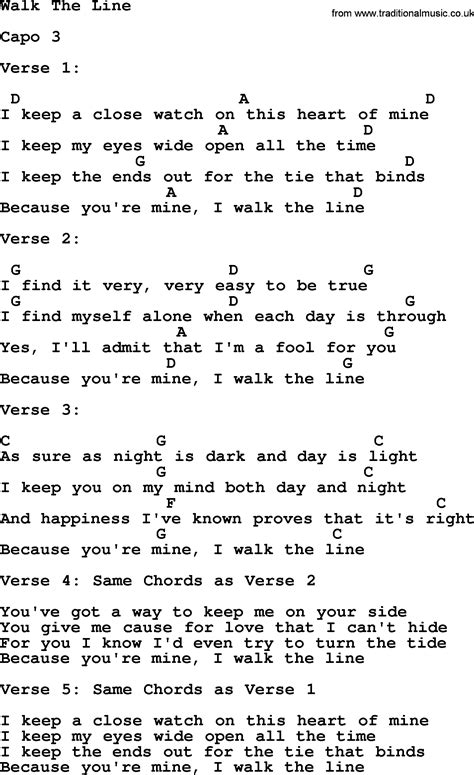 Johnny Cash song: Walk The Line, lyrics and chords