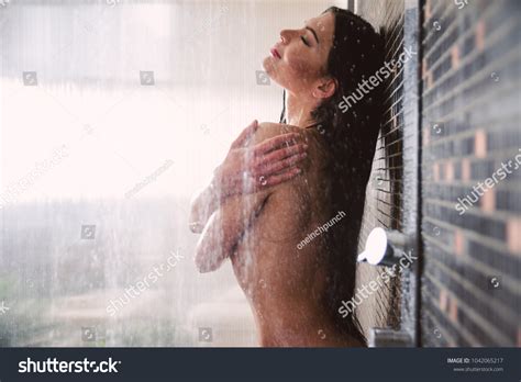 Beautiful Woman Taking Shower Her Bathroom Stock Photo 1042065217 ...