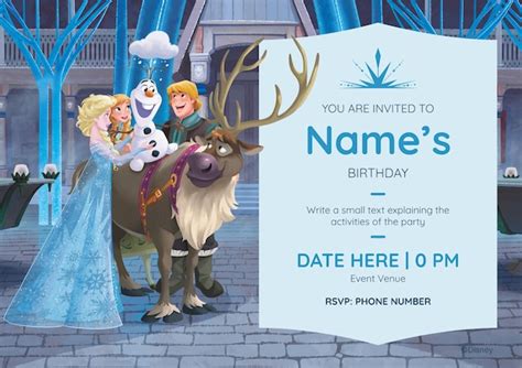 Frozen characters birthday invitation | Premium Disney template