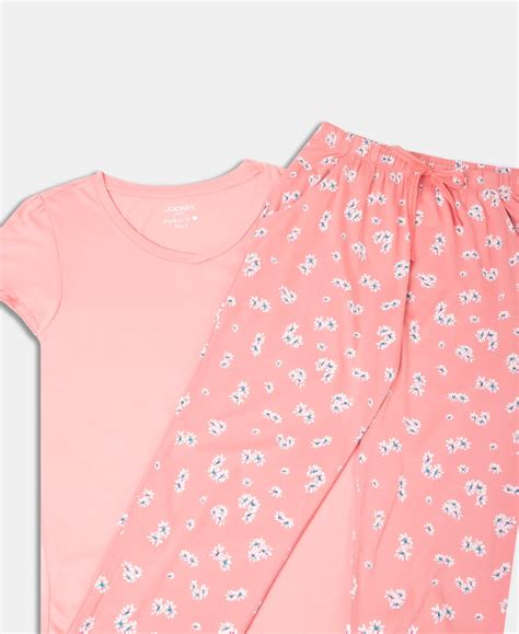 Buy Micro Modal Cotton Short Sleeve T-Shirt & Pyjama Sleep Set - Peach ...