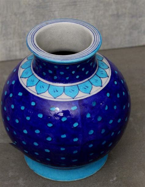 Blue Pottery Matka Flower Vase 8' – NEERJA INTERNATIONAL INC