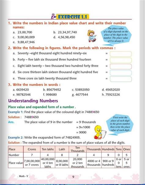 1. Write the numbers in Indian place value chart and write their number n..