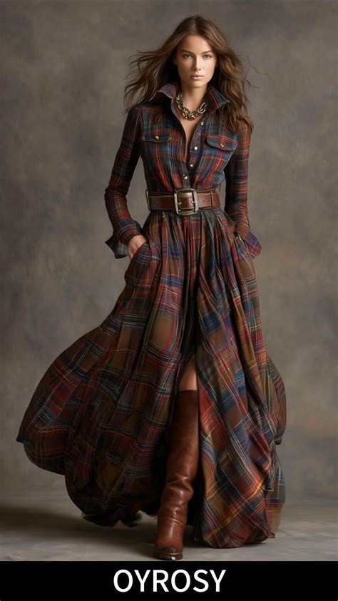 Retro Ethnic Style Lapel Reddish Brown Plaid Maxi Dress - temu
