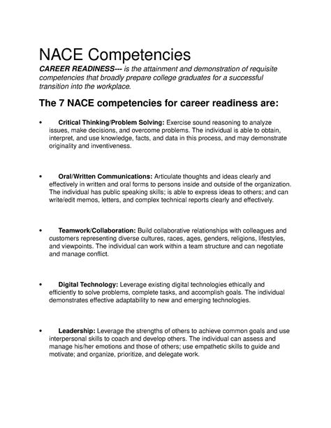 PSY3074 NACE Competencies - NACE Competencies CAREER READINESS- is the ...