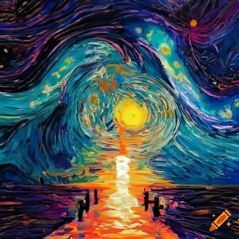 Abstract surrealism painting with sun, sky, and diamonds on Craiyon
