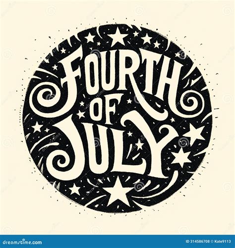 Logo with Stars and the Words "Fourth of July" Written in Cursive Stock ...