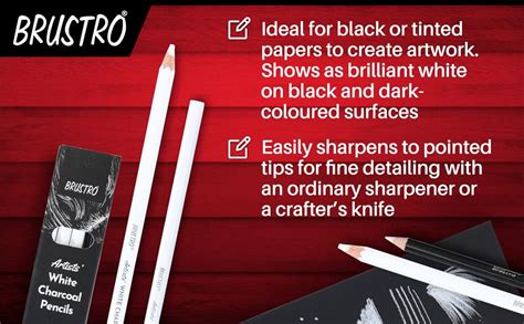 BRUSTRO Artists White Charcoal Pencil Set | 5mm, Set of 3 + 1 Pencil ...