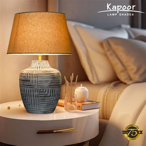 CUMBERLAND natural carved wood table lamp With Beige Cotton Shade ...