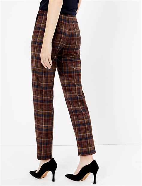 Buy Checked Straight Leg Trousers at Marks & Spencer