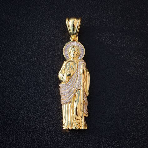 Iced Big San Judas Pendant - Gold – Huerta Jewelry