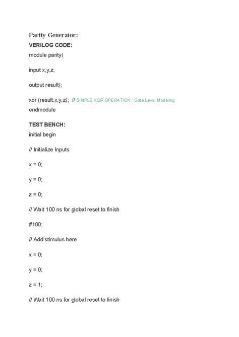 Parity Generator: ADV VLSI Code and Test Bench Documentation - Studocu