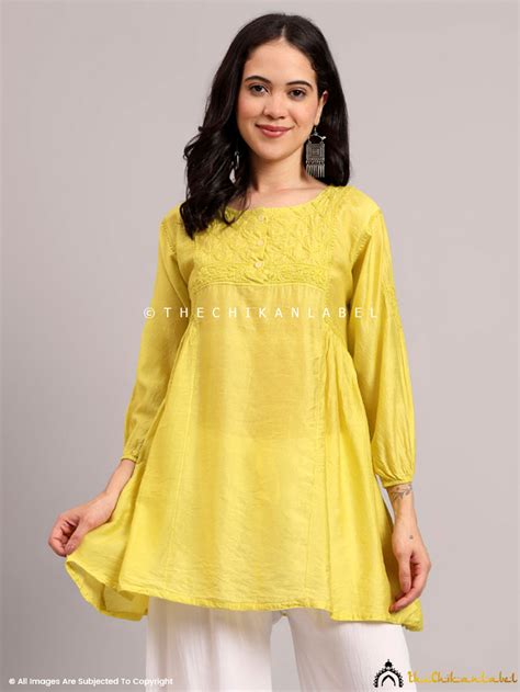 Green Chanderi Short Kurta | Trending Chikankari Short Top